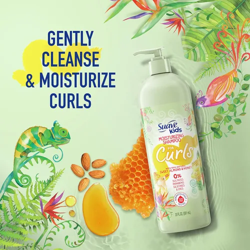 Vista 4 de Suave Kids Naturals Champú para rizos infantiles, sin sulfatos, almendra dulce y miel, probado por dermatólogos, sin desgarros, 20 onzas