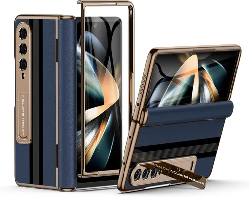 Vista 9 de Funda para teléfono Samsung Galaxy Z Fold 4 [piel auténtica de lujo Premier] [Protección de bisagra de cuerpo completo]