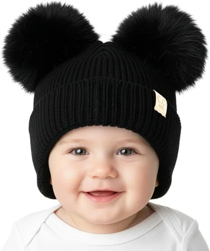 Vista 49 de Funky Junque Gorro de invierno con doble pompón para bebé de 0 a 12 meses, bonito gorro de punto acogedor para clima frío Patrón de tejido