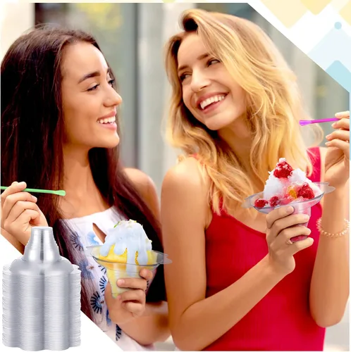 Vista 5 de Rtteri - Juego de 50 tazas de cono de nieve de 4 onzas con pajitas desechables de plástico en forma de flor, tazas de helado de plástico