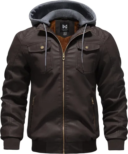 Vista 9 de GGleaf Chaqueta de cuero sintético para hombre, impermeable, estilo bomber motera vintage, de PU, estilo moto biker