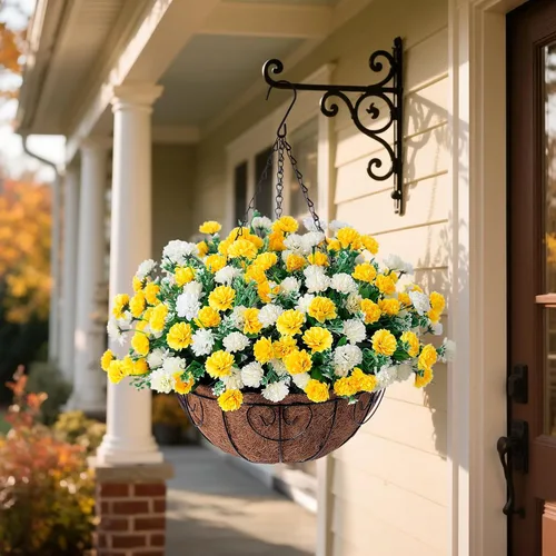 Vista 7 de Cesta de flores artificiales colgantes para decoración de primavera al aire libre, flores falsas de seda resistentes a los rayos UV, margaritas