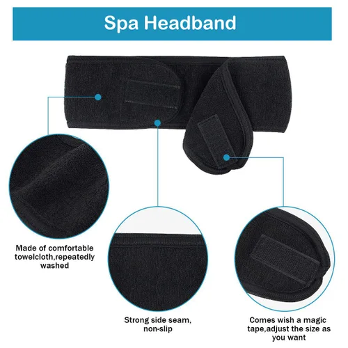 Vista 2 de LADES Diadema facial de spa para mujer, tela de rizo suave con gancho y bucle ajustables, ajuste cómodo y seguro para cuidado de la piel