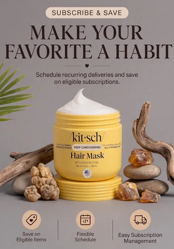 Vista 8 de Kitsch Mascarilla capilar hidratante con aceite de coco para cabello dañado