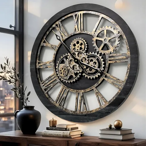Vista 9 de ImprovingLife El Reloj de Engranajes El Reloj de Pared Original con Engranaje de Movimiento Real Vintage Industrial de Gran Tamaño Rústico de Granja