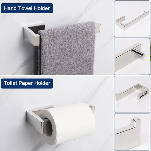 Vista 4 de NearMoon Juego de 4 accesorios de baño de acero inoxidable 304 - Toallero de 24 pulgadas + soporte para toallas de mano + soporte para papel