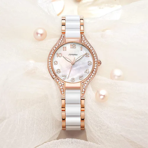 Vista 3 de SINOBI Relojes analógicos de cuarzo para mujer, pulsera de diamantes para mujer, reloj impermeable para mujer, 9848-oro, Relojes de cuarzo