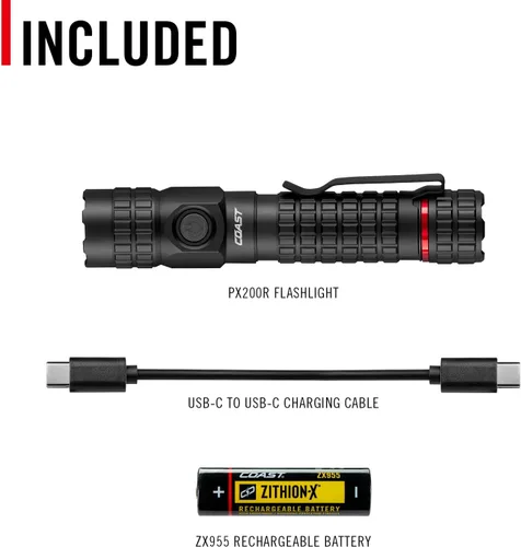Vista 15 de COAST PX200R - Linterna LED recargable de 2000 lúmenes, enfoque giratorio, USB-C, clip de bolsillo de 2 posiciones