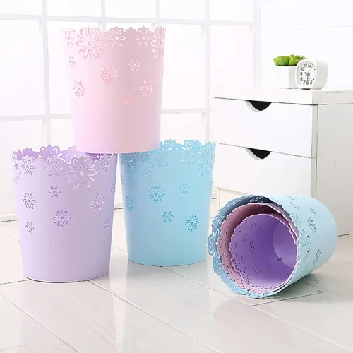 Vista 5 de Wastebasket, forma de flor hueca de plástico sin tapa, papelera de basura - M - rosa