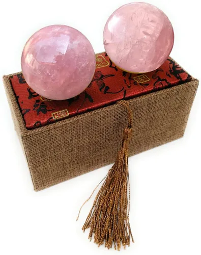 Vista 10 de Bolas Baoding de cuarzo rosa de 1.4 pulgadas, bolas pequeñas de cristal rosa curativo para el estrés, bolas de mano para terapia de manos, alivio