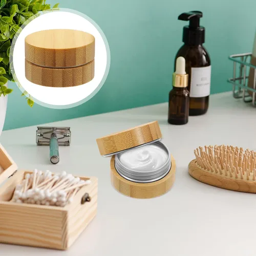Vista 9 de Empty Aluminum Tin with Bamboo Shell, round Cosmetic Sample Jar