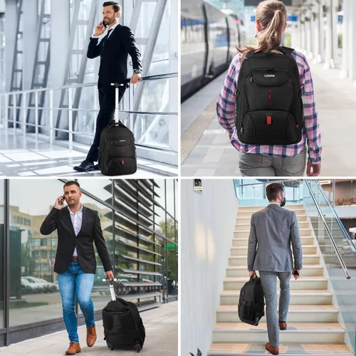 Vista 6 de Mochila con ruedas, mochila grande con ruedas para hombres, mujeres y adultos, mochila impermeable de 17 pulgadas para portátil de viaje, bolsa