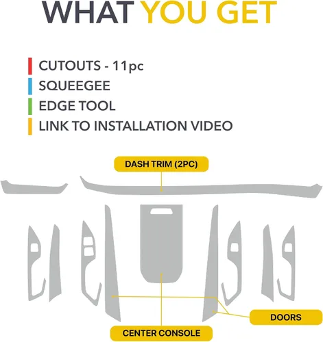 Vista 3 de Envoltura interior para Lucid Air, incluye tapa de consola central, tablero (2 piezas), bordes de puerta (2 unidades cada uno), envolturas de vinilo