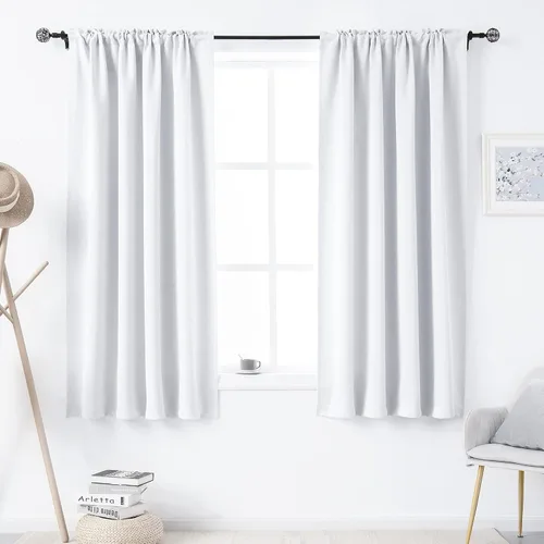Vista 10 de DUALIFE Cortinas opacas de 45 pulgadas de largo, 2 paneles para ventanas pequeñas de dormitorio, aislamiento térmico, bolsillo para barra, cortinas