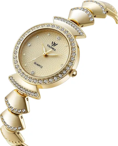 Vista 2 de 1080P Reloj dorado para mujer, esfera redonda pequeña, reloj de pulsera de cadena de diamantes de imitación ajustable, impermeable, reloj de pulsera