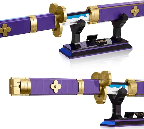 Vista 6 de HIGH GODO Juego de construcción de espadas para cosplay de anime, 936 piezas, una espada Enma Zoro morada de 38.8 pulgadas con vaina y soporte