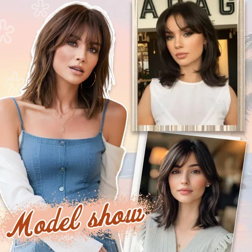 Vista 3 de Toppers de cabello humano real para mujer, con cabello delgado, con clip de flequillo (negro)