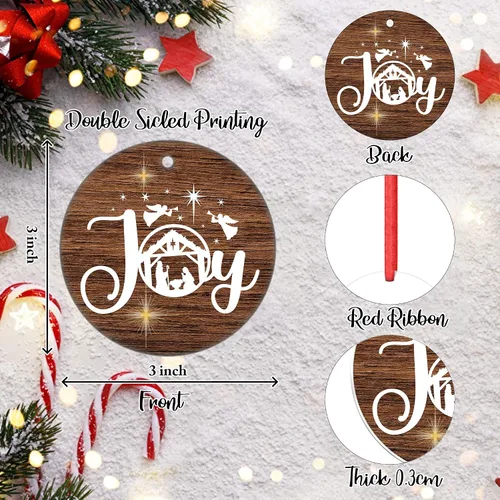 Vista 2 de Adorno de Navidad de Alegría, Belén, Biblia de Jesús de cerámica para árbol colgante, decoración cristiana, relleno de calcetín de regalo de Navidad