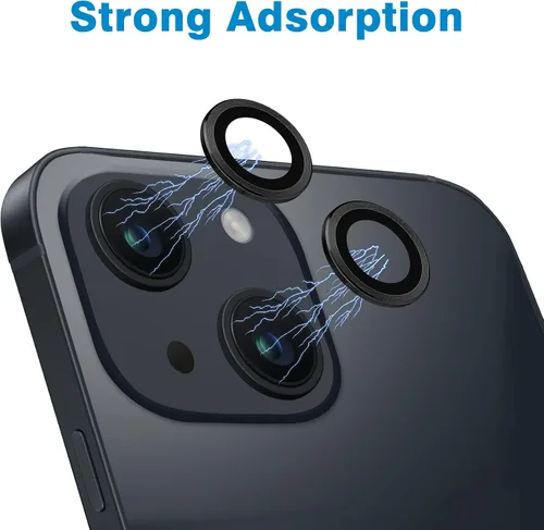 Vista 4 de Compatible con iPhone 14 y 14 Plus, protector de lente de cámara antiarañazos, protector de pantalla de vidrio templado 9H, anillo de cámara a Negro