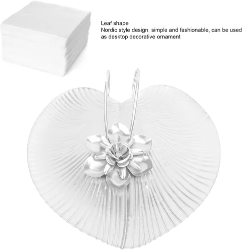 Vista 4 de Qiilu Weighted Arm Napkin Holder for Table Iron Leaf Shaped Modern Decorative Flat Napkin Dispenser with Nordic Style for Kitchen Restaurant Wedding