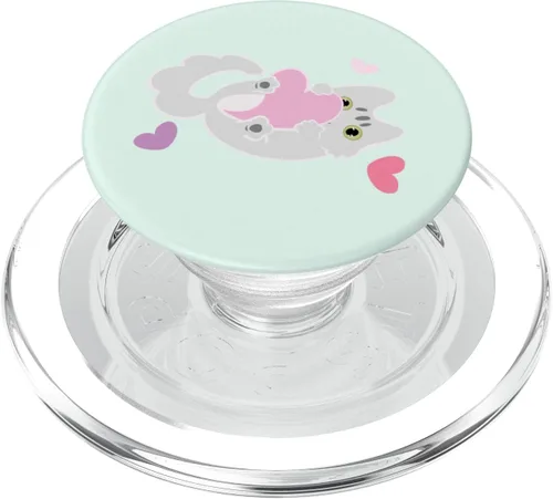 Vista 7 de Lindo gato Kawaii de San Valentín abrazo de corazón pastel PopSockets intercambiables PopGrip