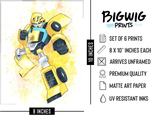 Vista 2 de Transformers Prints - Juego de 6 fotos de decoración de pared (8 x 10 pulgadas)