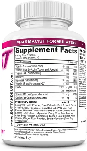 Vista 2 de Píldoras naturales de aumento y ampliación de senos y glúteos, 60 tabletas (doble potencia, 2640 mg).