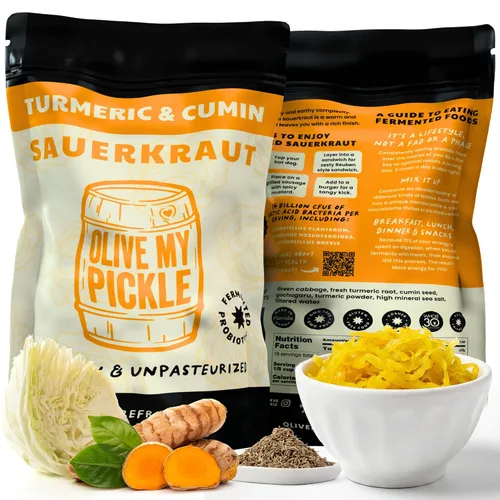 Vista 9 de Chucrut fermentado y probiótico real para la salud intestinal - CÚRCUMA + CRUTA DE COÑO (1 PACK) por Olive My Pickle