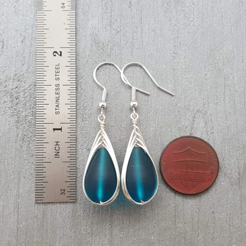 Vista 63 de Yinahawaii Handmade Sea Glass Earrings, Hawaiian Jewelry, Wire Braided Earrings Teardrop Earrings, Beach Jewelry Sea Glass Jewelry For Women Cobalt