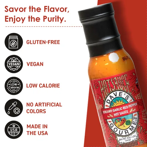 Vista 3 de Dave's Gourmet Salsa picante cremosa, paquete de 4 variedades, jalapeño, ajo, pimiento rojo y salsas asiáticas y habanero, calor medio, textura