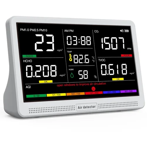 Vista 10 de Monitor de calidad del aire 16 en 1 para interiores, pantalla de 7 pulgadas, 9 alertas AQI+7 AQI, monitor de CO2 probador de calidad del aire