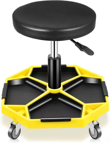 Vista 8 de Auto Dynasty - Taburete mecánico, ajustable, neumático, rodante para taller de garaje con bandeja de herramientas, asiento de 300 LBS para taller
