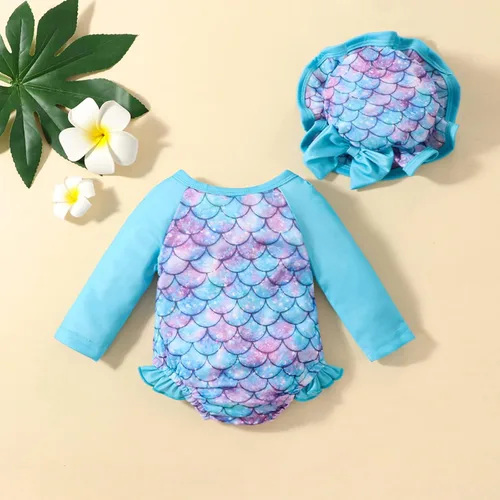 Vista 24 de Traje de baño de una pieza con cremallera de manga larga para bebé niña con gorro