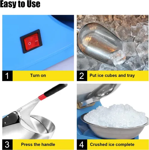 Vista 8 de Trituradora de hielo eléctrica de 110 V, máquina portátil de acero inoxidable de 4 cuchillas para hielo afeitada, máquina de hielo afeitado de 300 W