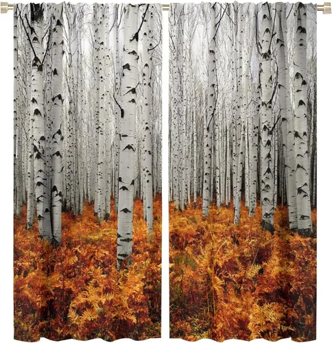 Vista 24 de Cortinas de abedul para sala de estar, niebla matutina en otoño, decoración del hogar, 42 x 45 pulgadas de largo