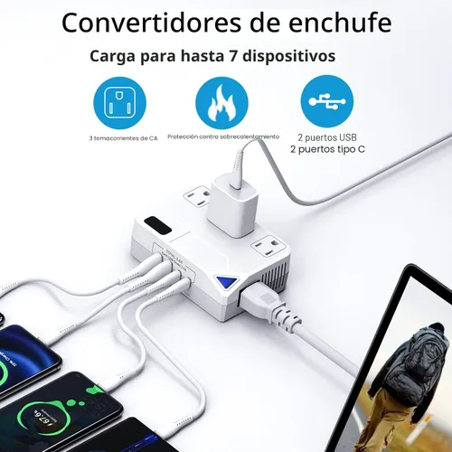 Vista 8 de Enchufe de conversión de 250 W, convertidor de viaje internacional con 2 puertos USB y 2 puertos USB-C, reducción de 220 V a 110 V para áreas de 100