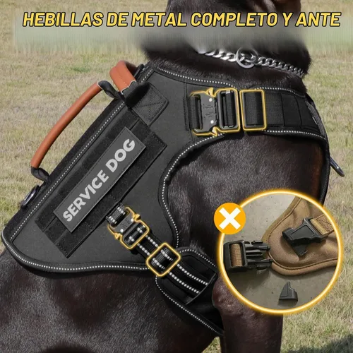 Vista 2 de Arnés táctico para perro, chaleco de servicio con hebillas de metal, chaleco reflectante sin tirones para perros medianos y grandes, chaleco con asa