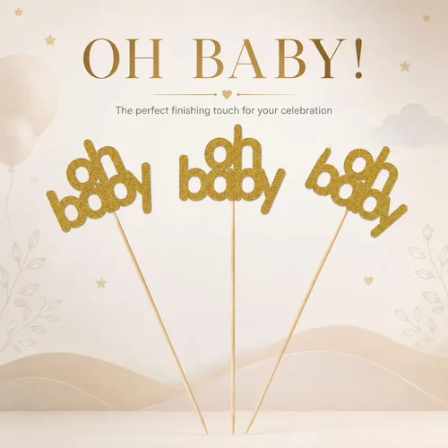 Vista 4 de Gold Oh Baby - Juego de 12 palos de mesa de doble cara para baby shower