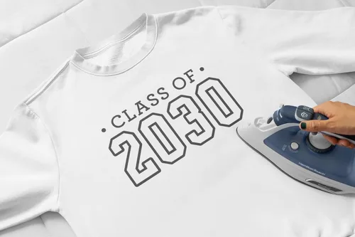 Vista 2 de Senior 2030 Iron On Transfer Shirt Decal, Black Handmade in the USA by Bleacher Spirit