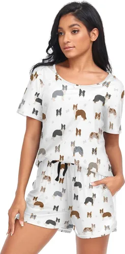Vista 3 de Conjunto de pijama para mujer, conjunto de pijama de manga corta, ropa de dormir para mujer