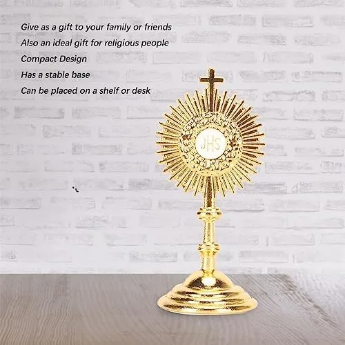 Vista 7 de Pssopp Decoración de mesa católica, material de aleación, forma de sol, exquisita artesanía, estatua de comunión cristiana, adorno para decoración