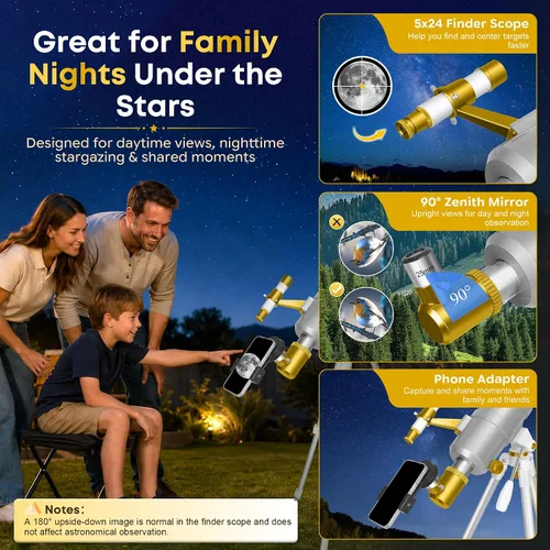 Vista 5 de UncleHu 90mm Aperture 600mm Telescope for Adults Astronomy &Kids with Stool