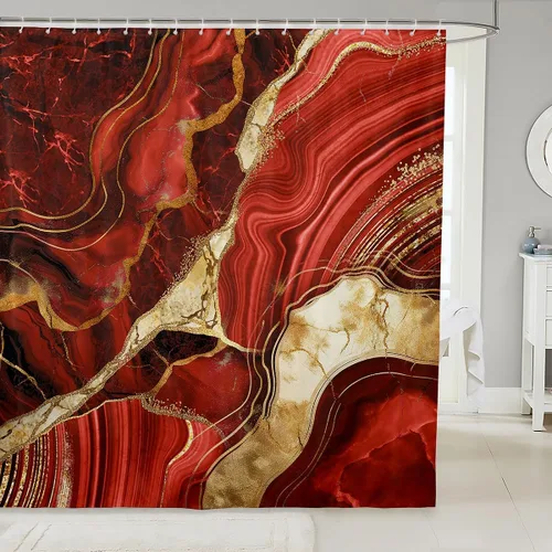 Vista 39 de Erosebridal Cortina de ducha de mármol negro, 72 pulgadas de ancho x 72 pulgadas de largo, juego de baño con grietas doradas, tela de textura