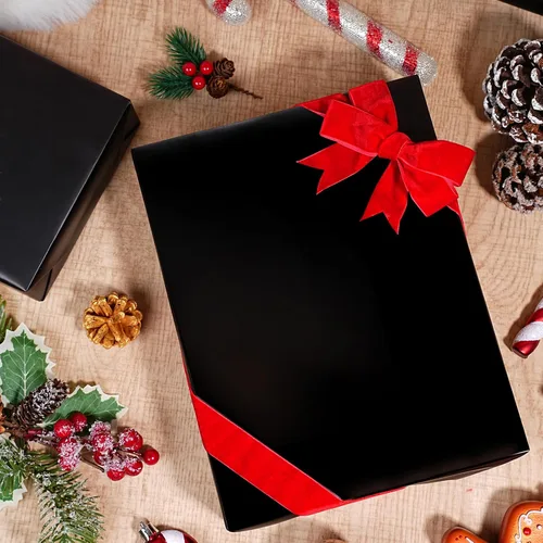 Vista 3 de LaRibbons Papel de regalo negro, rollo de papel de regalo de metal mate de color sólido, 17 pulgadas x 33 pies, papel de regalo para Navidad, día