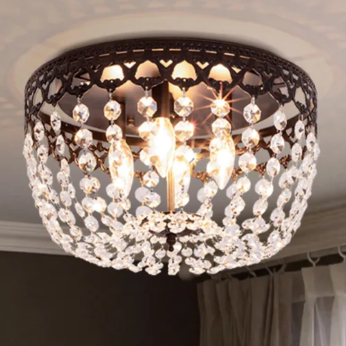 Vista 10 de Maxax Lámpara de techo de latón de cristal de 15 pulgadas, candelabro empotrado vintage de granja de 4 luces, lámpara de techo de imperio francés