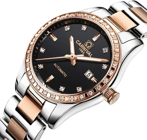 Vista 2 de Reloj mecánico automático de diamantes para mujer, acero inoxidable, zafiro impermeable, elegante reloj azul, Mecánico, cuerda automática