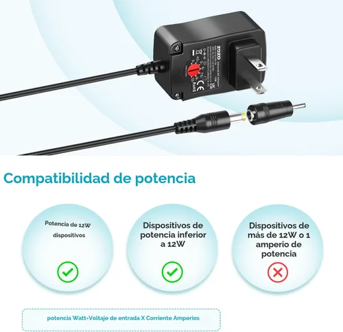 Vista 5 de Cargador CA universal Zozo multi voltaje para artículos electrónicos del hogar