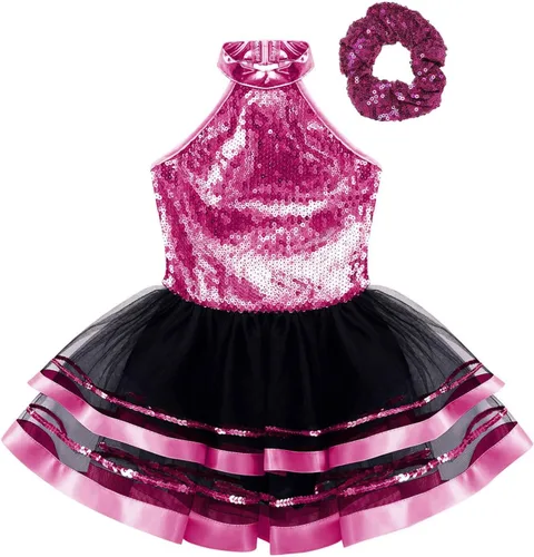 Vista 43 de CHICTRY Vestido tutú de ballet con lentejuelas brillantes para niñas y niñas, moderno disfraz de baile latino de jazz