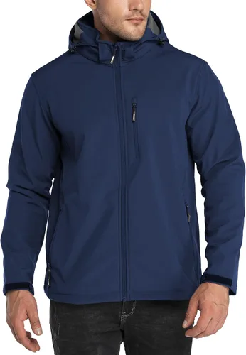Vista 9 de Outdoor Ventures - Chaqueta ligera de Softshell para hombre con forro polar, con capucha, resistente al agua, para senderismo, rompevientos