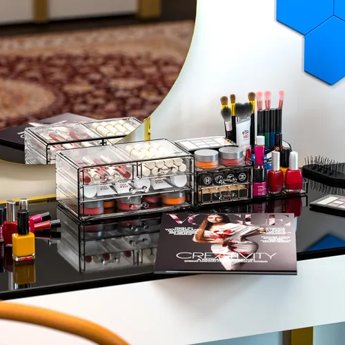 Vista 7 de Cq acrylic Organizadores de maquillaje para tocador con 6 cajones, paquete de 2 organizadores de cajones transparentes, bonitos accesorios